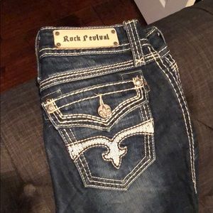 Rock Revival Women’s Dark Wash, Torn Knee Jeans